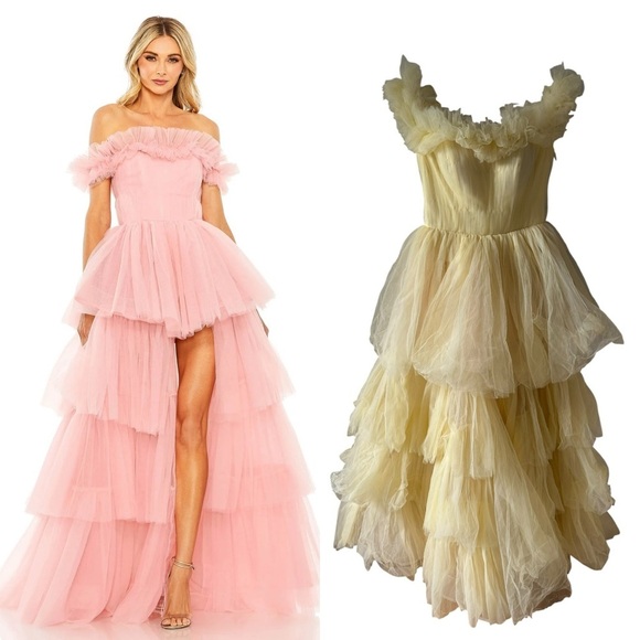 Mac Duggal 20570 Lemon Off-the-Shoulder High-Low Tulle Gown - Picture 7 of 7